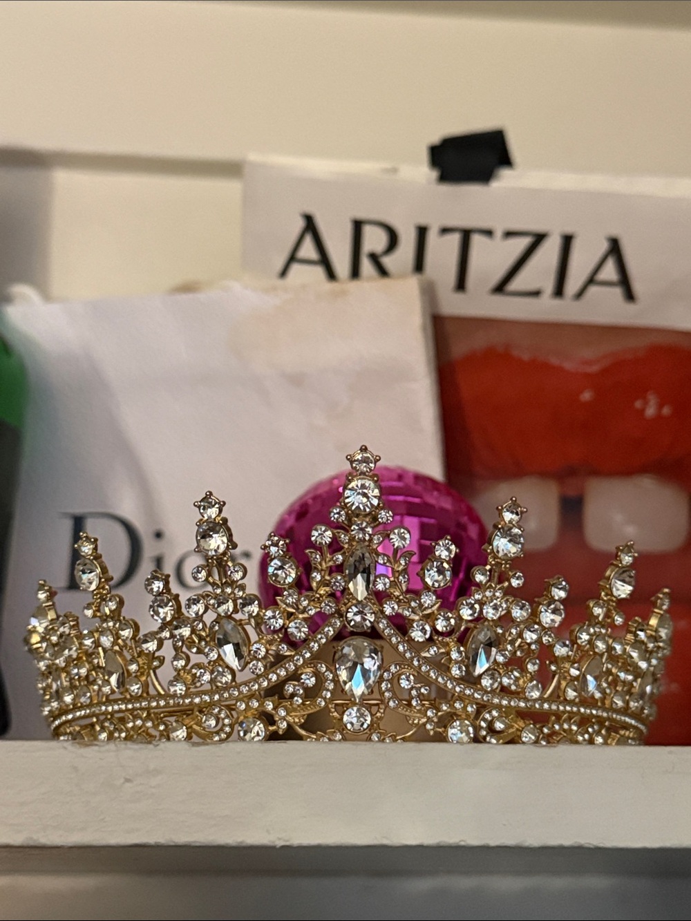Aritzia Gold Crystal Tiara Headpiece